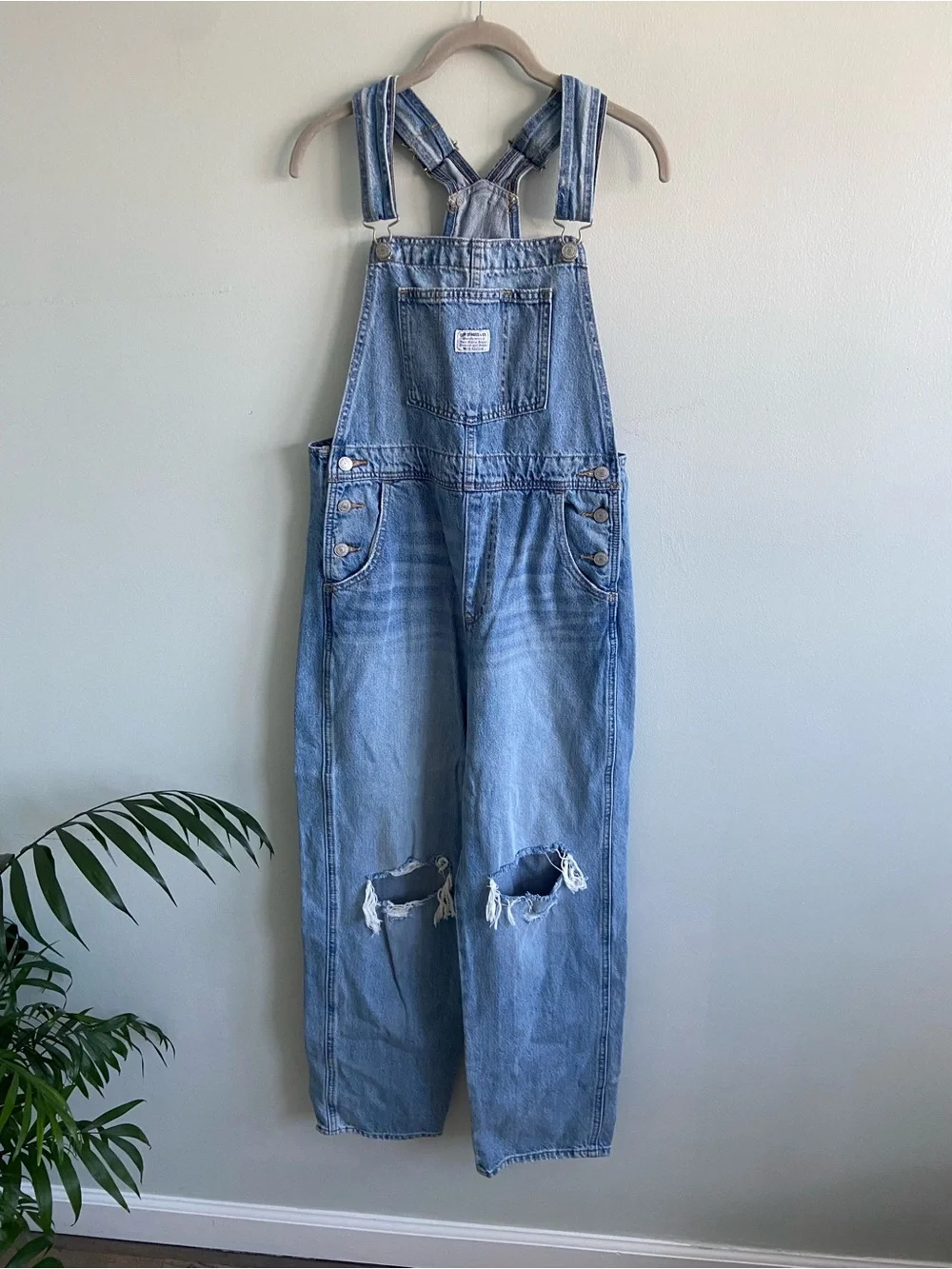 Levi's Light Blue Distressed Denim Overalls - Women's